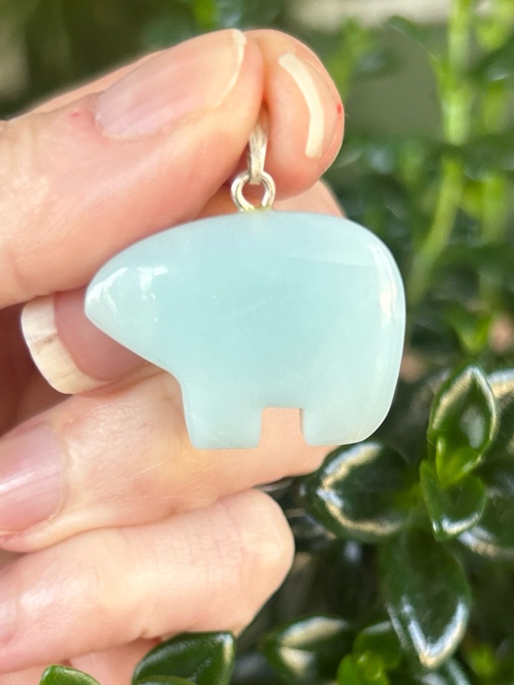 Vintage Hand-Carved Aqua Amazonite Bear Pendant